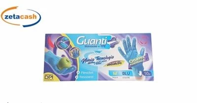 GUANTI MONOUSO IN TPE BLU TAGLIA M 50 PEZZI 3 GUANTI MONOUSO IN TPE BLU TAGLIA M 50 PEZZI
